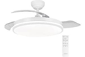 Ventilador de techo con luz con mando 3 aspas, Motor DC 30W+42W Luz LED,temporizador, 6 velocidades, aspas retráctiles, 3 temperaturas de luz, función verano-invierno Silencioso (Blanco puro, 50CM)