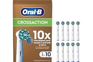 Oral-B Pro CrossAction Cabezales de Recambio Originales, Blanco, Pack de 10 - Recambios para Cepillo de Dientes Eléctrico Oral B Pro, con Indicador de Uso, Eliminación de La Placa Bacteriana